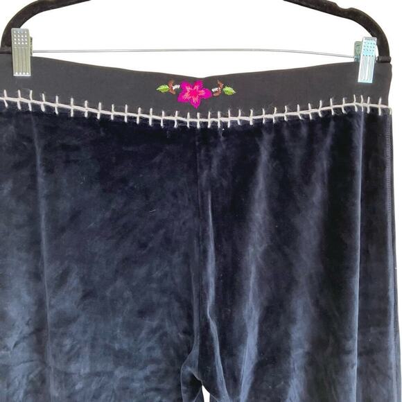 Donna Y2K Bootcut Velour Track Pants Embroidered Waistline Black Casual Sz L - Picture 4 of 16